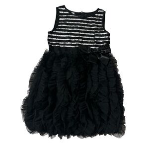 Kid's Black Ruffle Dress With Sequins and Bow